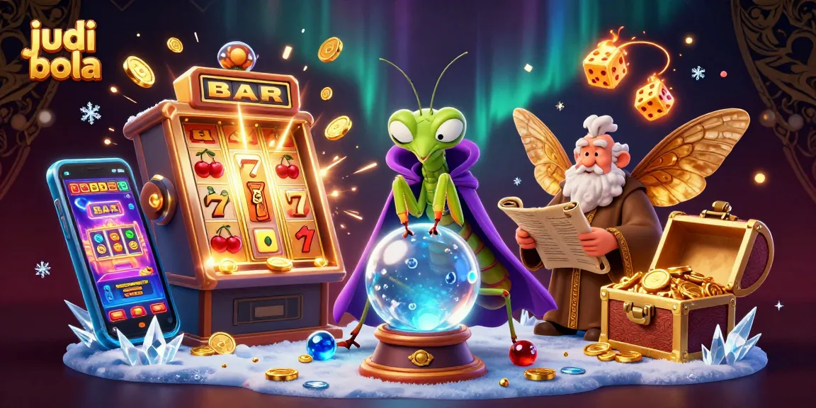 Experience judi bola thrills with a cartoon mantis fortune teller and cartoon elements bursting with excitement.