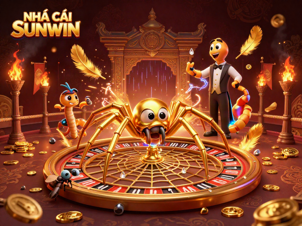Experience the thrill of bets at NHÀ CÁI SUNWIN through an engaging and vibrant casino-themed digital illustration.