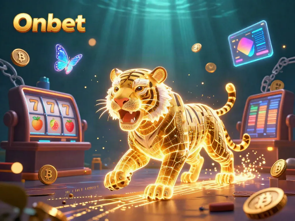 Experience the thrill of Onbet with a vibrant casino scene featuring a neon tiger and rich game elements.