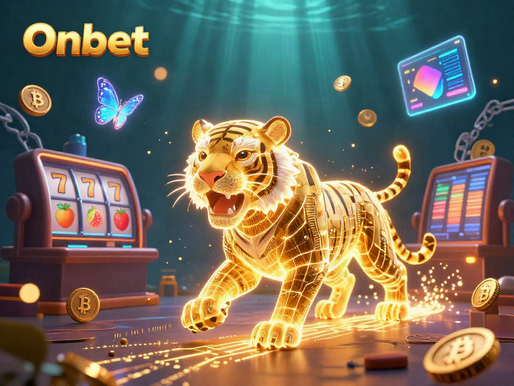 Experience the thrill of Onbet with a vibrant casino scene featuring a neon tiger and rich game elements.