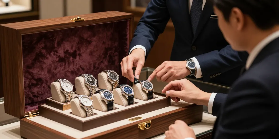 Explore premium clone watches in an elegant display, showcasing luxury and sophistication.