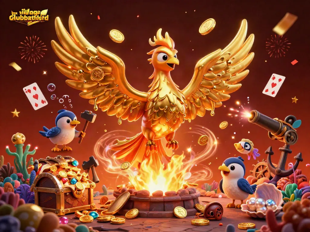 Experience thrilling gameplay at villageclubbathford with vibrant golden phoenix and treasure elements.