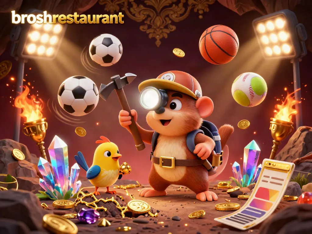 Engage with the thrilling atmosphere of broshrestaurant as characters embark on a treasure hunt amidst golden gems.