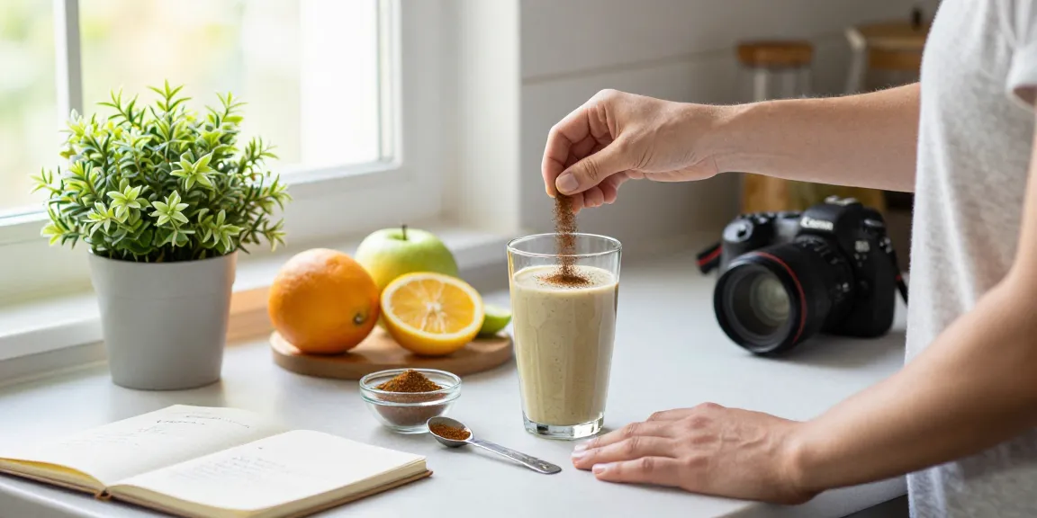 Mixing kratom powder into a smoothie for wellness at home.
