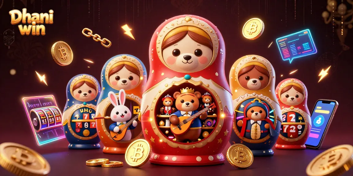 Dhani win showcases a vibrant 3D scene of betting bears and a serenading rabbit with Bitcoin elements.